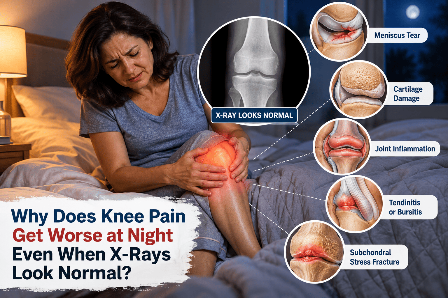 Why Does Knee Pain Get Worse at Night Even When X-Rays Look Normal? Why Does Knee Pain Get Worse at Night Even When X-Rays Look Normal?